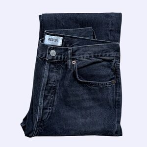 AGOLDE 90s Mid Rise Loose Straight Jeans Photogram Blk 31”x 28” Petite Friendly